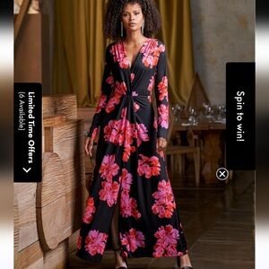 Boston Proper Black and Pink Floral Long Sleeve Dress